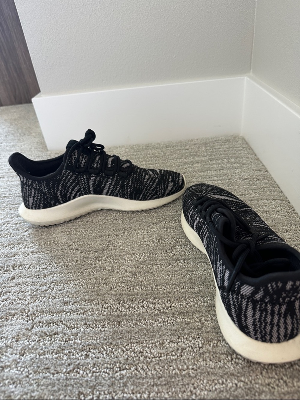 Adidas Black Knit Athletic Sneakers with White Sole